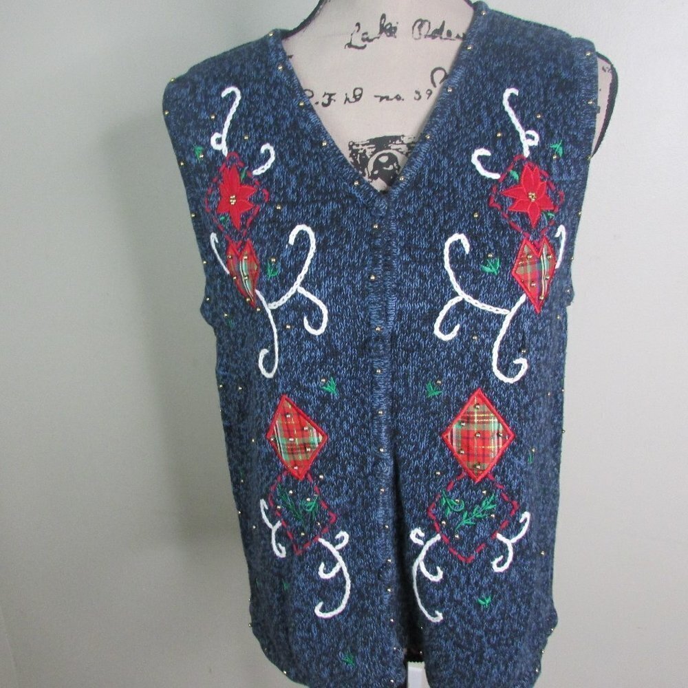 Erika Womens Vest Sweater S Christmas Blue